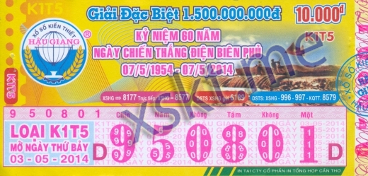 Mẫu vé sô xổ số Hậu Giang ngày 3/5/2014