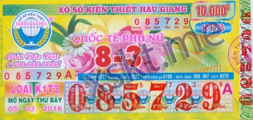 Mẫu vé sô xổ số Hậu Giang ngày 5/3/2016