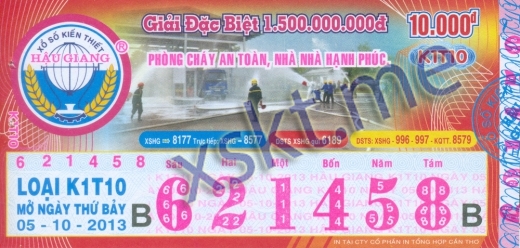 Mẫu vé sô xổ số Hậu Giang ngày 5/10/2013
