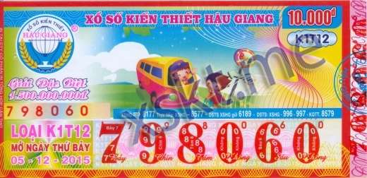 Mẫu vé sô xổ số Hậu Giang ngày 5/12/2015