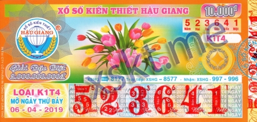 Mẫu vé sô xổ số Hậu Giang ngày 6/4/2019