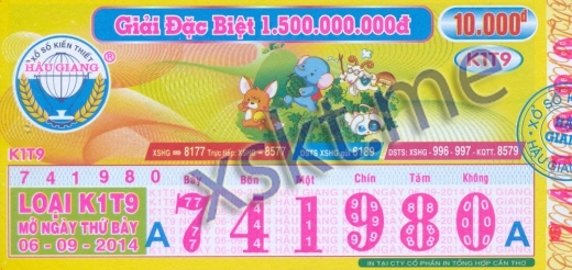 Mẫu vé sô xổ số Hậu Giang ngày 6/9/2014