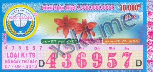 Mẫu vé sô xổ số Hậu Giang ngày 7/9/2013