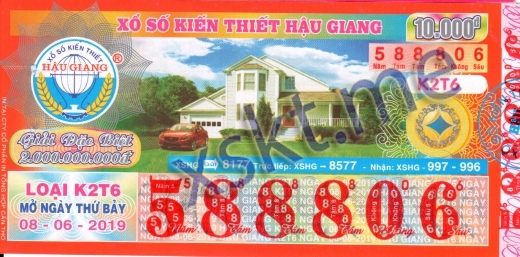 Mẫu vé sô xổ số Hậu Giang ngày 8/6/2019
