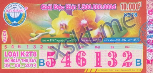 Mẫu vé sô xổ số Hậu Giang ngày 9/8/2014