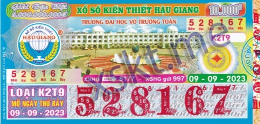 Mẫu vé sô xổ số Hậu Giang ngày 9/9/2023