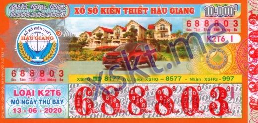 Mẫu vé sô xổ số Hậu Giang ngày 13/6/2020