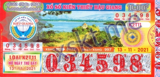 Mẫu vé sô xổ số Hậu Giang ngày 13/11/2021