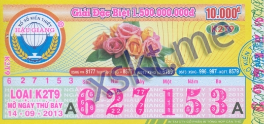 Mẫu vé sô xổ số Hậu Giang ngày 14/9/2013