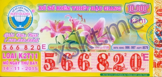 Mẫu vé sô xổ số Hậu Giang ngày 14/11/2015