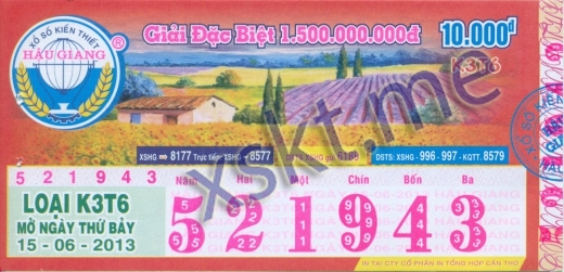 Mẫu vé sô xổ số Hậu Giang ngày 15/6/2013