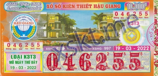 Mẫu vé sô xổ số Hậu Giang ngày 19/3/2022