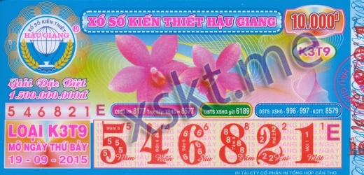 Mẫu vé sô xổ số Hậu Giang ngày 19/9/2015