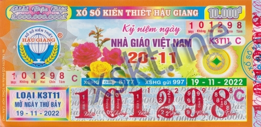 Mẫu vé sô xổ số Hậu Giang ngày 19/11/2022