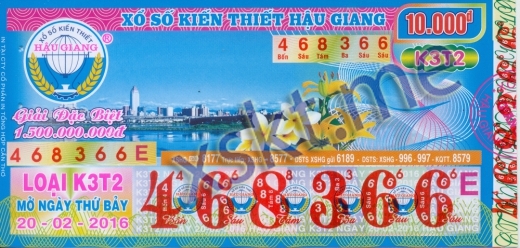 Mẫu vé sô xổ số Hậu Giang ngày 20/2/2016