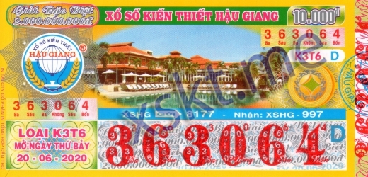 Mẫu vé sô xổ số Hậu Giang ngày 20/6/2020