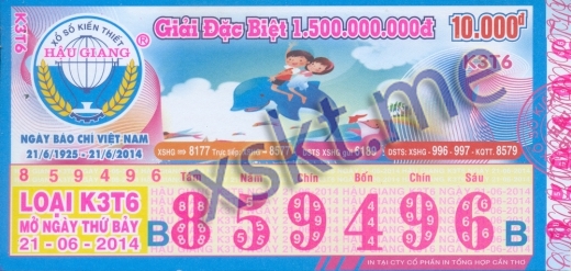 Mẫu vé sô xổ số Hậu Giang ngày 21/6/2014