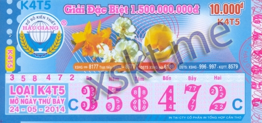 Mẫu vé sô xổ số Hậu Giang ngày 24/5/2014