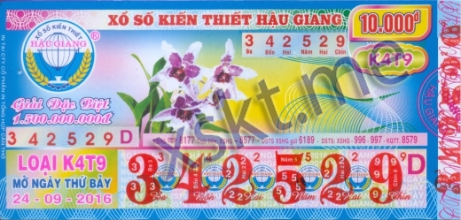 Mẫu vé sô xổ số Hậu Giang ngày 24/9/2016