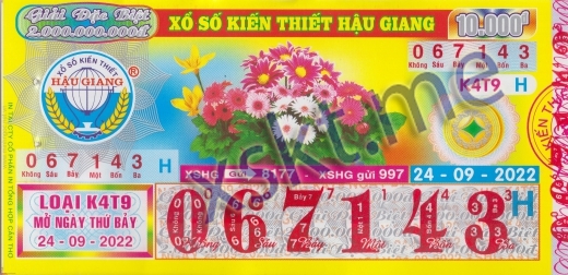 Mẫu vé sô xổ số Hậu Giang ngày 24/9/2022