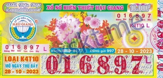 Mẫu vé sô xổ số Hậu Giang ngày 28/10/2023