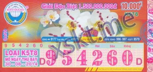 Mẫu vé sô xổ số Hậu Giang ngày 30/8/2014