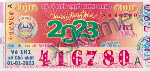 Mẫu vé sô xổ số Kiên Giang ngày 1/1/2023