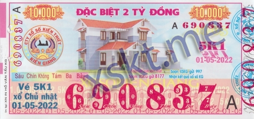 Mẫu vé sô xổ số Kiên Giang ngày 1/5/2022