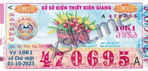 Mẫu vé sô xổ số Kiên Giang ngày 1/10/2023