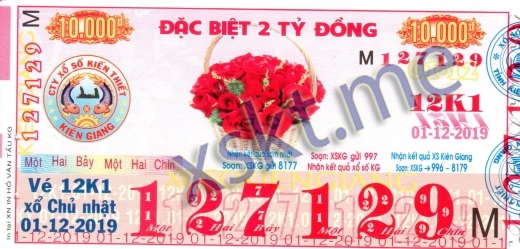 Mẫu vé sô xổ số Kiên Giang ngày 1/12/2019