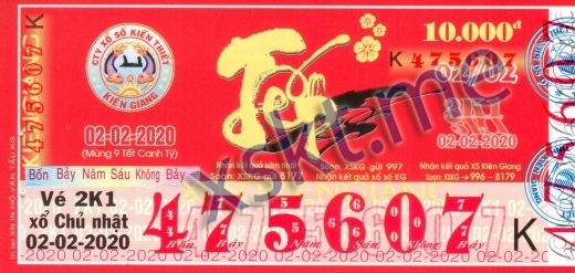 Mẫu vé sô xổ số Kiên Giang ngày 2/2/2020