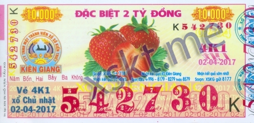 Mẫu vé sô xổ số Kiên Giang ngày 2/4/2017