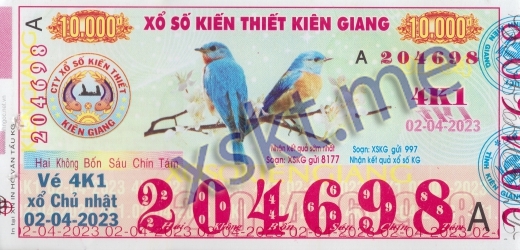 Mẫu vé sô xổ số Kiên Giang ngày 2/4/2023