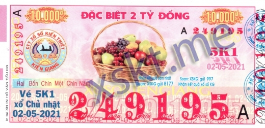 Mẫu vé sô xổ số Kiên Giang ngày 2/5/2021