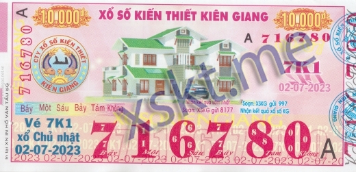 Mẫu vé sô xổ số Kiên Giang ngày 2/7/2023
