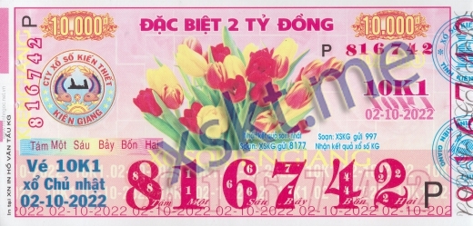 Mẫu vé sô xổ số Kiên Giang ngày 2/10/2022