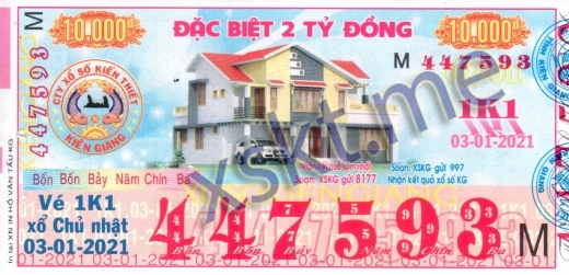 Mẫu vé sô xổ số Kiên Giang ngày 3/1/2021