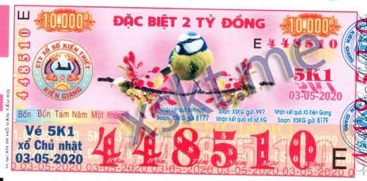 Mẫu vé sô xổ số Kiên Giang ngày 3/5/2020