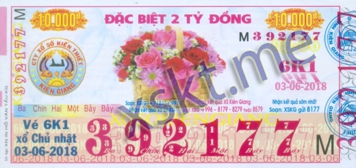 Mẫu vé sô xổ số Kiên Giang ngày 3/6/2018