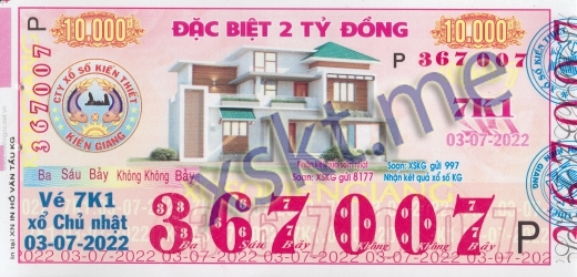 Mẫu vé sô xổ số Kiên Giang ngày 3/7/2022