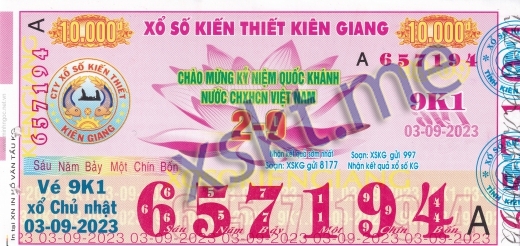 Mẫu vé sô xổ số Kiên Giang ngày 3/9/2023
