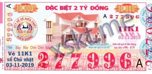 Mẫu vé sô xổ số Kiên Giang ngày 3/11/2019