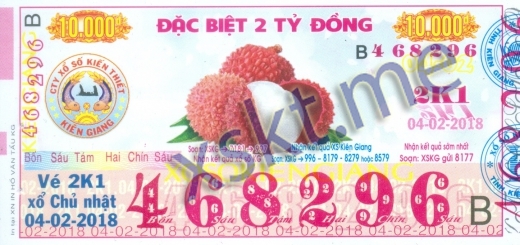 Mẫu vé sô xổ số Kiên Giang ngày 4/2/2018