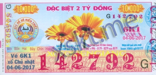 Mẫu vé sô xổ số Kiên Giang ngày 4/6/2017