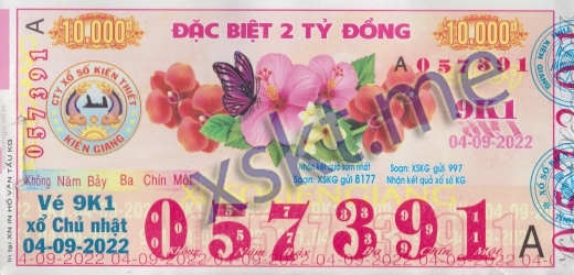 Mẫu vé sô xổ số Kiên Giang ngày 4/9/2022