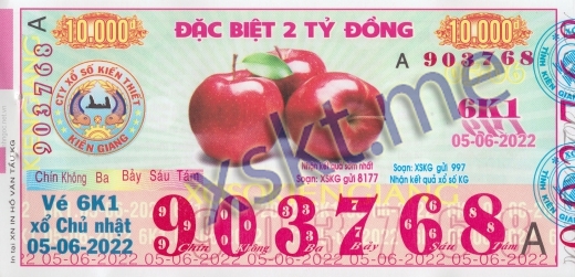 Mẫu vé sô xổ số Kiên Giang ngày 5/6/2022