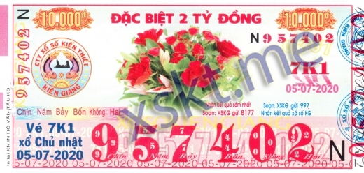 Mẫu vé sô xổ số Kiên Giang ngày 5/7/2020