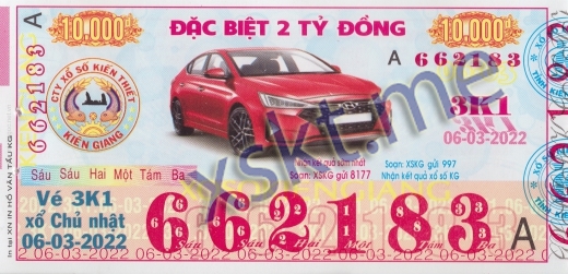 Mẫu vé sô xổ số Kiên Giang ngày 6/3/2022