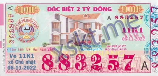 Mẫu vé sô xổ số Kiên Giang ngày 6/11/2022
