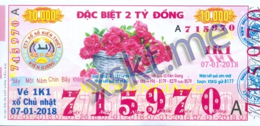 Mẫu vé sô xổ số Kiên Giang ngày 7/1/2018